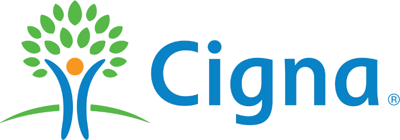 Cigna logo featuring a stylized human figure beneath a green tree beside the word “Cigna” in blue.